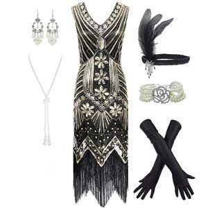 2969 Women's 1920s Flapper Fringe Beaded Great Gatsby Party
